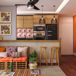 Sala integrada com decoração boho | Leroy Merlin