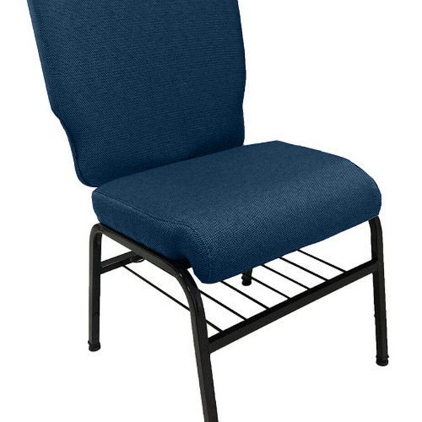 01 Cadeira Para Igrejas C/ Porta Biblía E Porta Cálice Azul