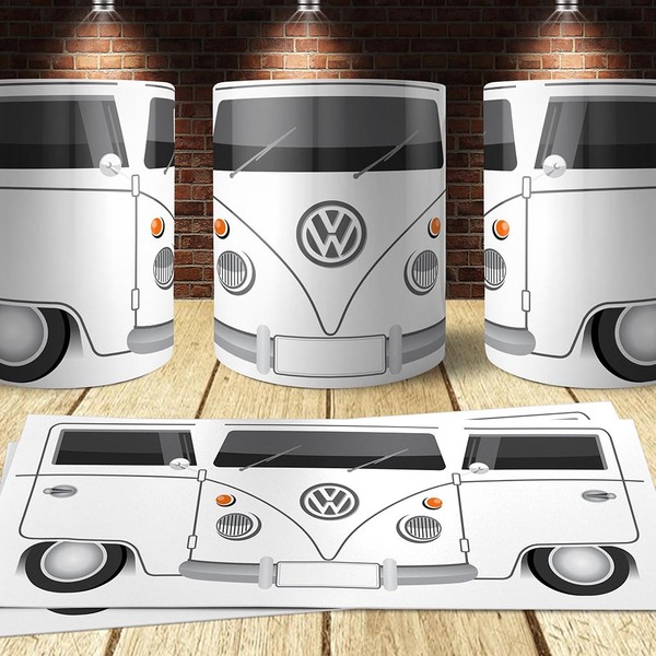 01 Caneca Personalizada Kombi Branca Carro Antigo Xícara
