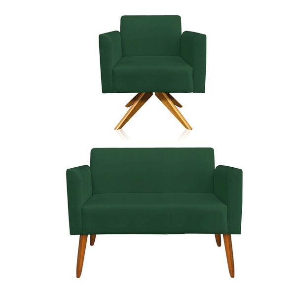 01 Namoradeira E 01 Poltrona Marisa Suede Verde