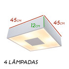 01 Plafon Sobrepor Quadrado Alumínio E Acrílico 45x45 + 04 Lâ
