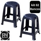 02 Banco Banqueta Plástico Preto Plasnorthon 46 Cm Cor Preta