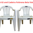 02 Cadeira Poltrona Plástico Mor Resistente Braço Bela Vista