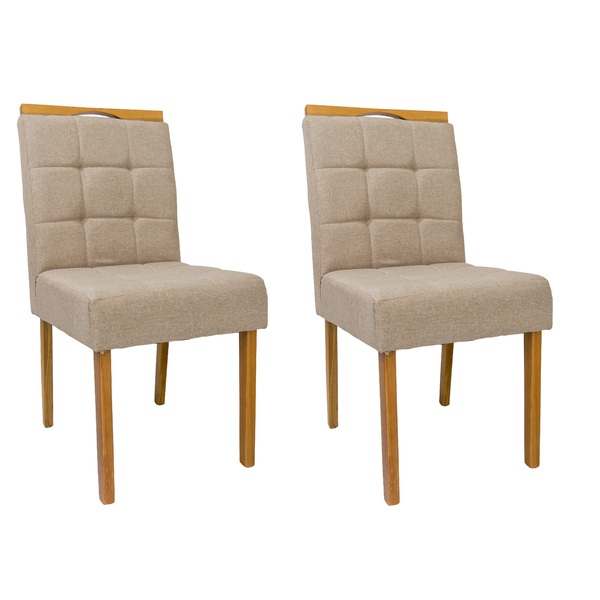 02 Cadeiras Bianca Em Madeira Maciça Estofado No Tecido Linho