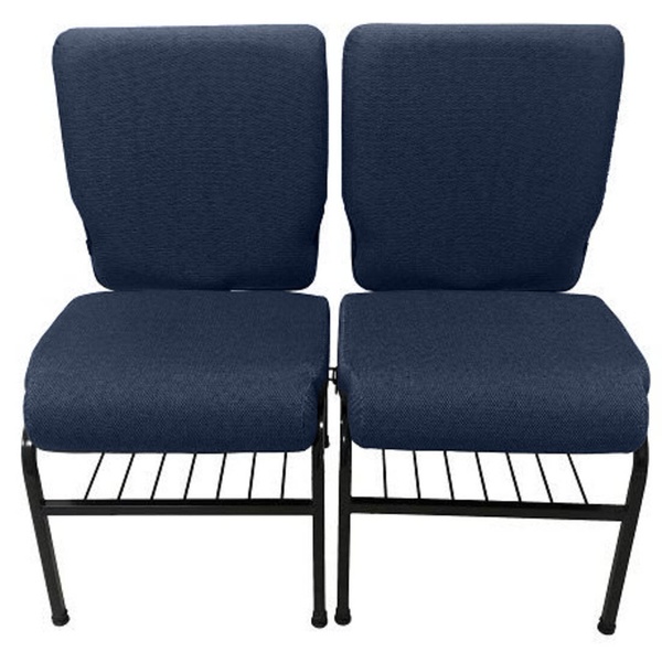 02 Cadeiras Para Igrejas C/ Porta Biblía E Porta Cálice Azul