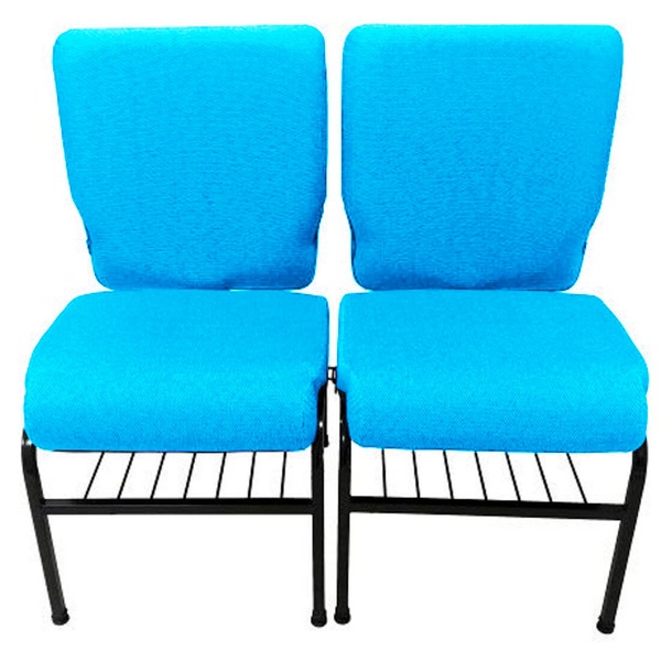 02 Cadeiras Para Igrejas C/ Porta Biblía E Porta Cálice Azul