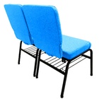 02 Cadeiras Para Igrejas C/ Porta Biblía E Porta Cálice Azul