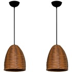 02 Lustres De Junco Ratan Modelo Sino Taça 16cm X 22cm Areia