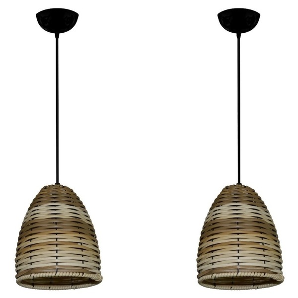 02 Lustres De Junco Ratan Modelo Sino Taça 16cm X 22cm Pinus