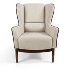 02 Poltronas Bege Com Base Madeira Maciça Meissa