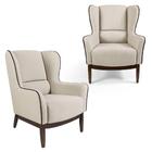 02 Poltronas Bege Com Base Madeira Maciça Meissa