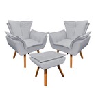 02 Poltronas E 01 Puff Pé Palito De Madeira Opala Corino D03