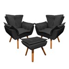 02 Poltronas E 01 Puff Pé Palito De Madeira Opala Corino D03