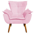 02 Poltronas E 01 Puff Pé Palito De Madeira Opala Suede D03 -