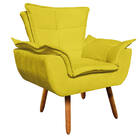 02 Poltronas E 01 Puff Pé Palito De Madeira Opala Suede D03 -