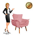 02 Poltronas E 01 Puff Pé Palito De Madeira Opala Suede D03 -