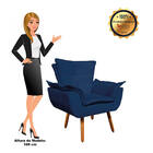 02 Poltronas E 01 Puff Pé Palito De Madeira Opala Suede D03 -