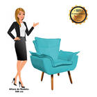 02 Poltronas E 01 Puff Pé Palito De Madeira Opala Suede D03 -