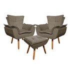 02 Poltronas E 01 Puff Pé Palito De Madeira Opala Suede D03 -