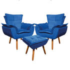 02 Poltronas E 01 Puff Pé Palito De Madeira Opala Suede D03 -