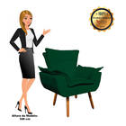 02 Poltronas E 01 Puff Pé Palito De Madeira Opala Suede D03 -