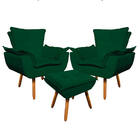 02 Poltronas E 01 Puff Pé Palito De Madeira Opala Suede D03 -