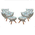 02 Poltronas E 02 Puffs Giratório Opala Suede Marrom Rato