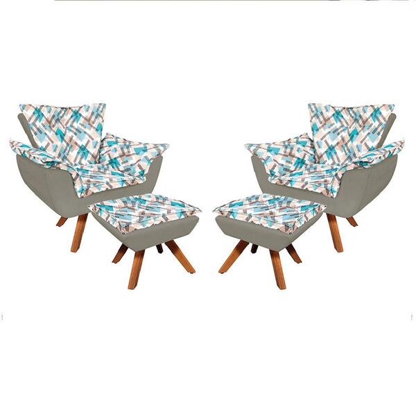 02 Poltronas E 02 Puffs Giratório Opala Suede Marrom Rato