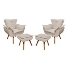 02 Poltronas E 02 Puffs Pé Palito De Madeira Opala Corino D03