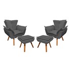 02 Poltronas E 02 Puffs Pé Palito De Madeira Opala Corino D03