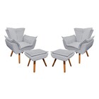 02 Poltronas E 02 Puffs Pé Palito De Madeira Opala Corino D03