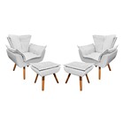 02 Poltronas E 02 Puffs Pé Palito De Madeira Opala Corino D03