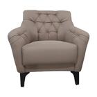 02 Poltronas Em Linho Bege Escuro Com Tachas Pés Shaula