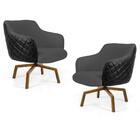 02 Poltronas Jade Ka C416 Corano Tressê Linho Cinza Escuro