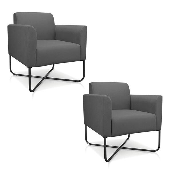 02 Poltronas Marisa Suede Grafite Base X Industrial Preta