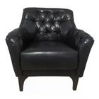 02 Poltronas Tecido Sintético Preto Com Tachas Pés Shaula