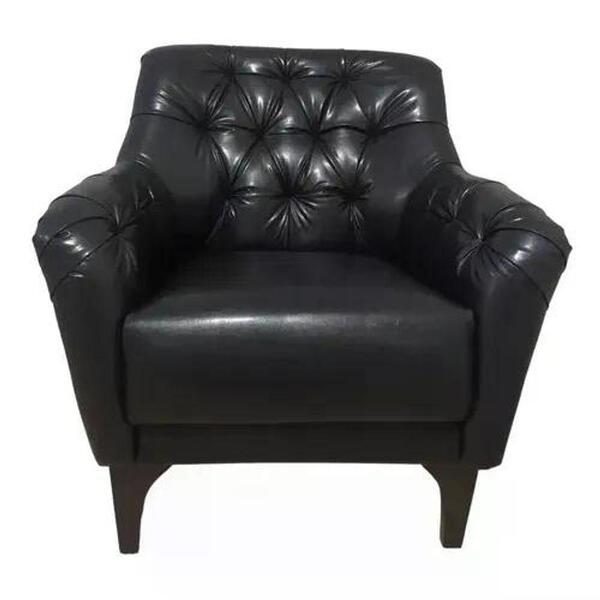 02 Poltronas Tecido Sintético Preto Com Tachas Pés Shaula