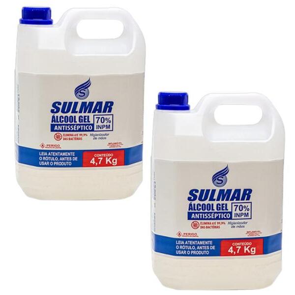 02 Und Alcool Gel 70º 5l Sulmar Antisséptico E Bactericida Fr