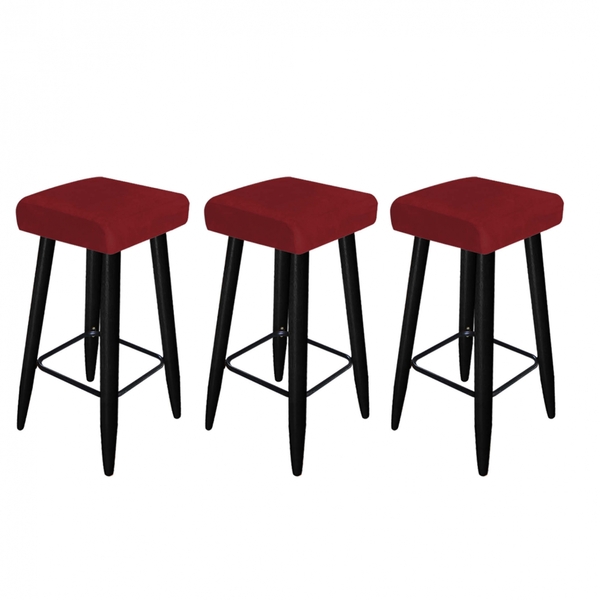 03 Banqueta Decorativas Chloe Suede Bordô Pés Palito Preto