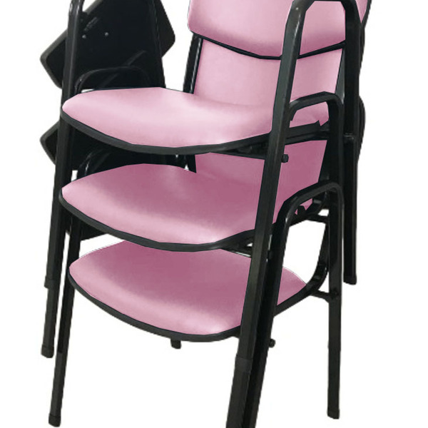 03 Cadeiras Escolar Universitária Linha Hotel Auditório Rosa