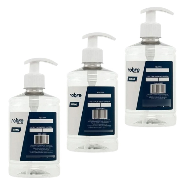 03 Frasco Saboneteira Pvc Incolor Válvula Pump 450ml Nobre