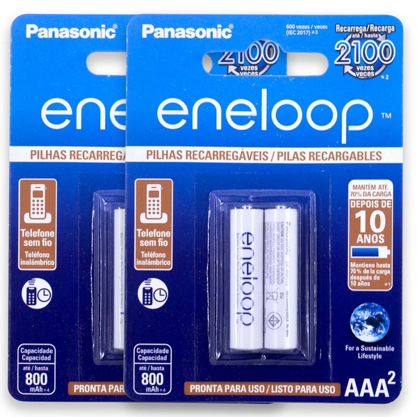 04 Pilha Eneloop Aaa Recarregável 800mah Panasonic 2 Cartela