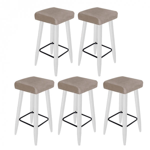 05 Banqueta Decorativas Chloe Tecido Sintético Bege Pés Palit