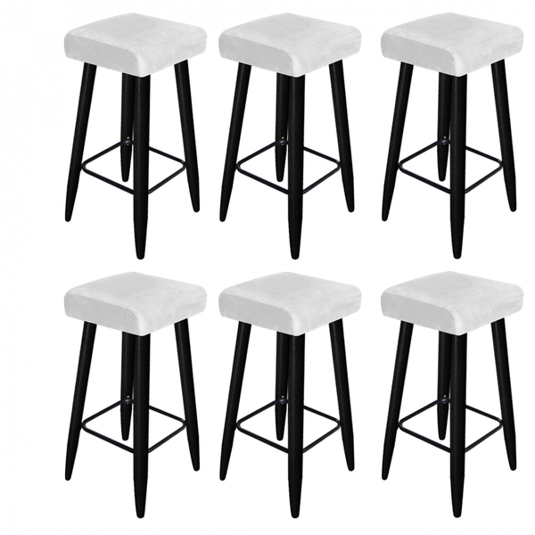 06 Banqueta Decorativas Chloe Tecido Sintético Branco Pés Pal