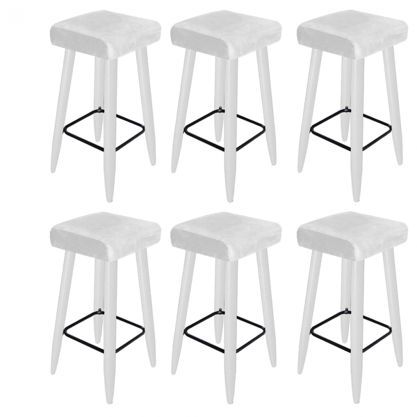 06 Banqueta Decorativas Chloe Tecido Sintético Branco Pés Pal