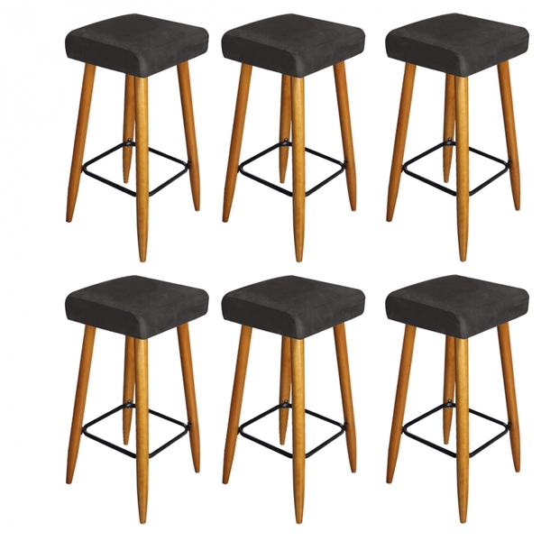 06 Banqueta Decorativas Chloe Tecido Sintético Cinza Pés Pali