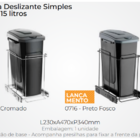 0716 Lixeira 15 Litros Aramado Deslizante Para Armário Cozinh