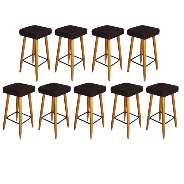 09 Banqueta Decorativas Chloe Suede Marrom Pés Palito Castanho