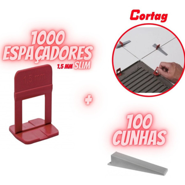 1000 Niveladores Piso Porcelanato 1,5mm + 100 Cunhas - Cortag