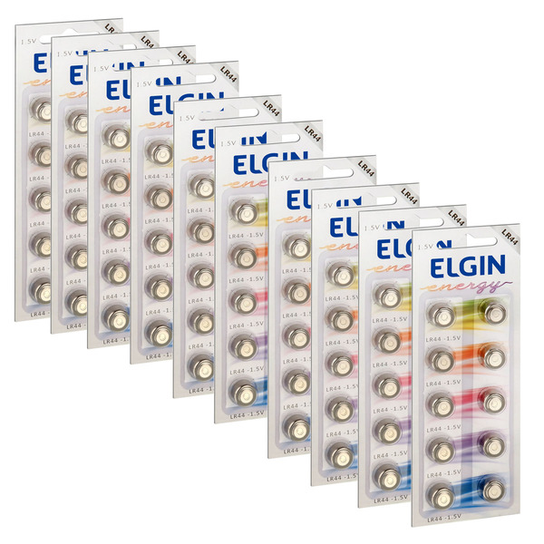 100 Pilhas Baterias Lr44 A76 Ag13 Alcalina Elgin 10 Cartelas
